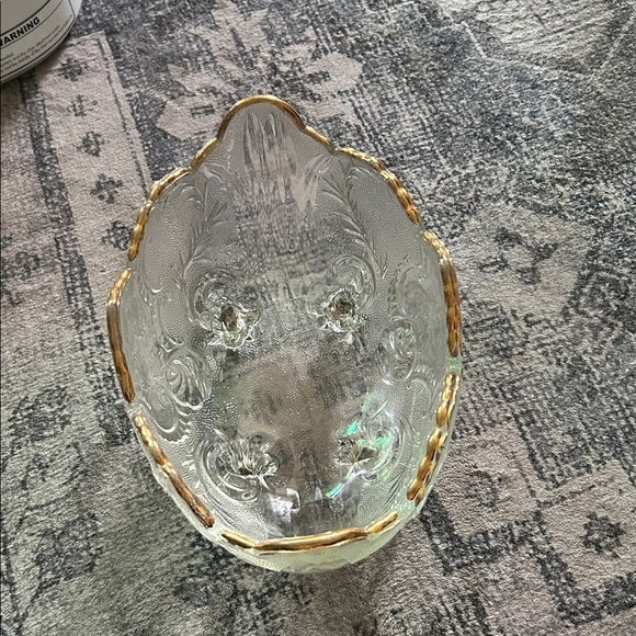 Jeannette Glass Company, Lombardi, Lombardi Toe; Clear Ornate Glass w/gold edge - Picture 5 of 5